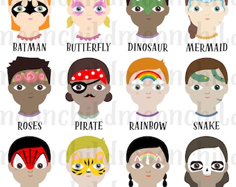 CUSTOM Face Painting Menu Board Image. Choose any 12 Printable PDF images to download.