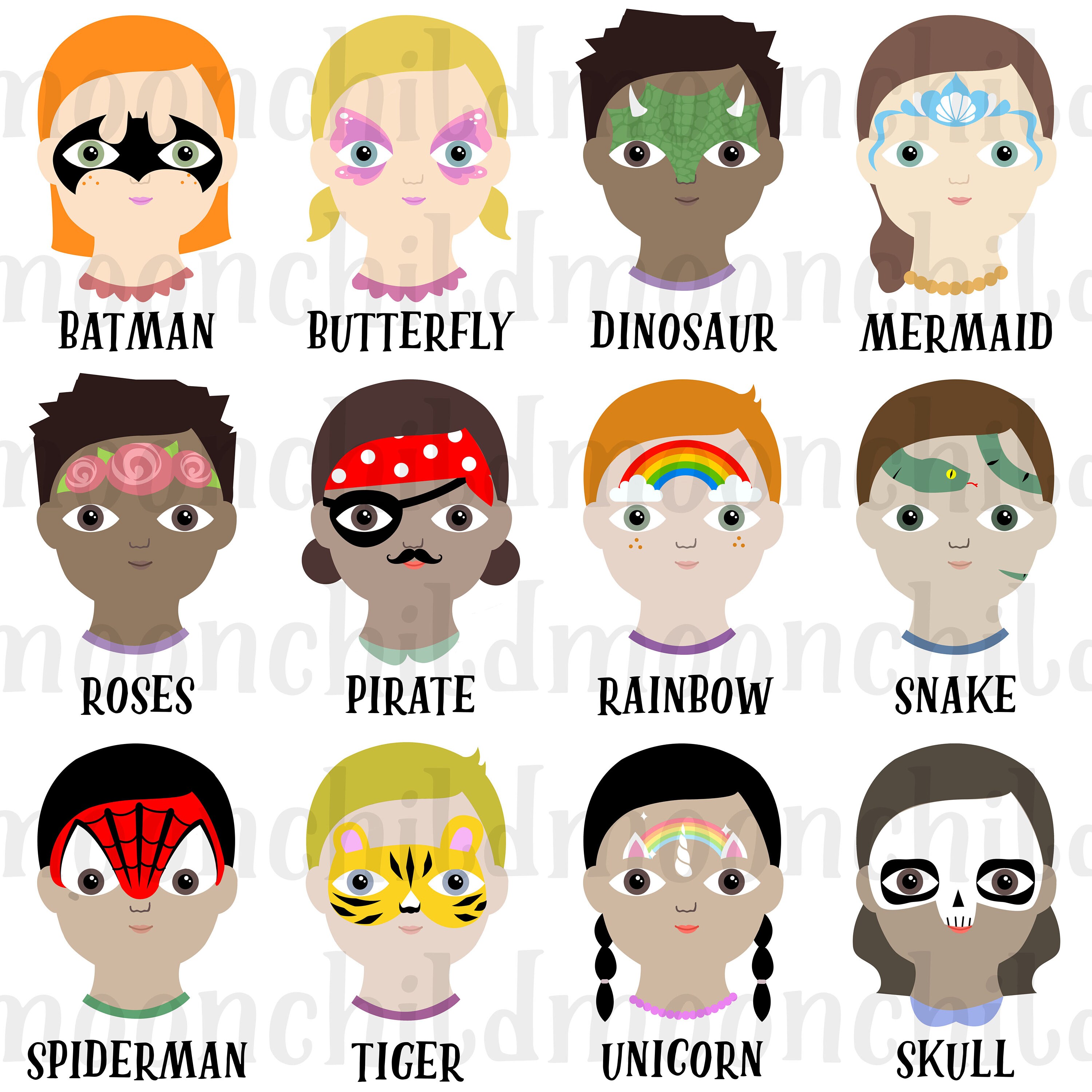 CUSTOM Face Painting Menu Board Image. Choose Any 12 Printable PDF ...