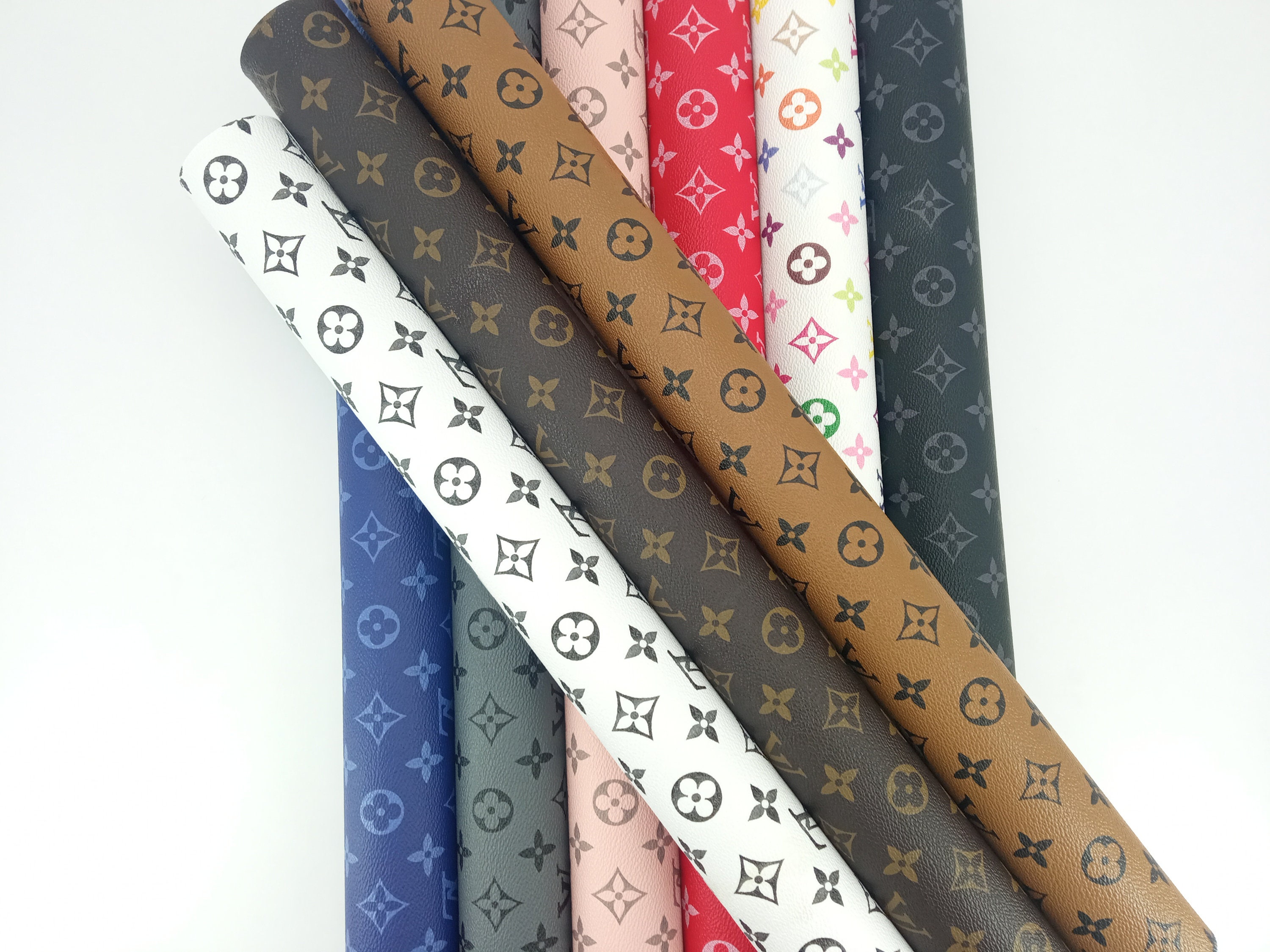 Black synthetic leather with Grey LV monogram print – logofabrics