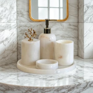 Luxury Naturel Marble Bathroom Set - 5 Pieces -  Fast Shipping, Fast Delivery