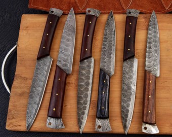 Custom Handmade kitchen knives 6 piece Steak Knives HandForge chef knives BBQ knives, best gift for him ,Anniversary Gift,Thanksgiving Gifts