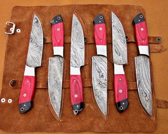 Handmade Damascus Steel Steak knives 6 pcs Set BBQ knives  Birthday gift for Her Handforge knives Anniversary Gift Thanksgiving Gift