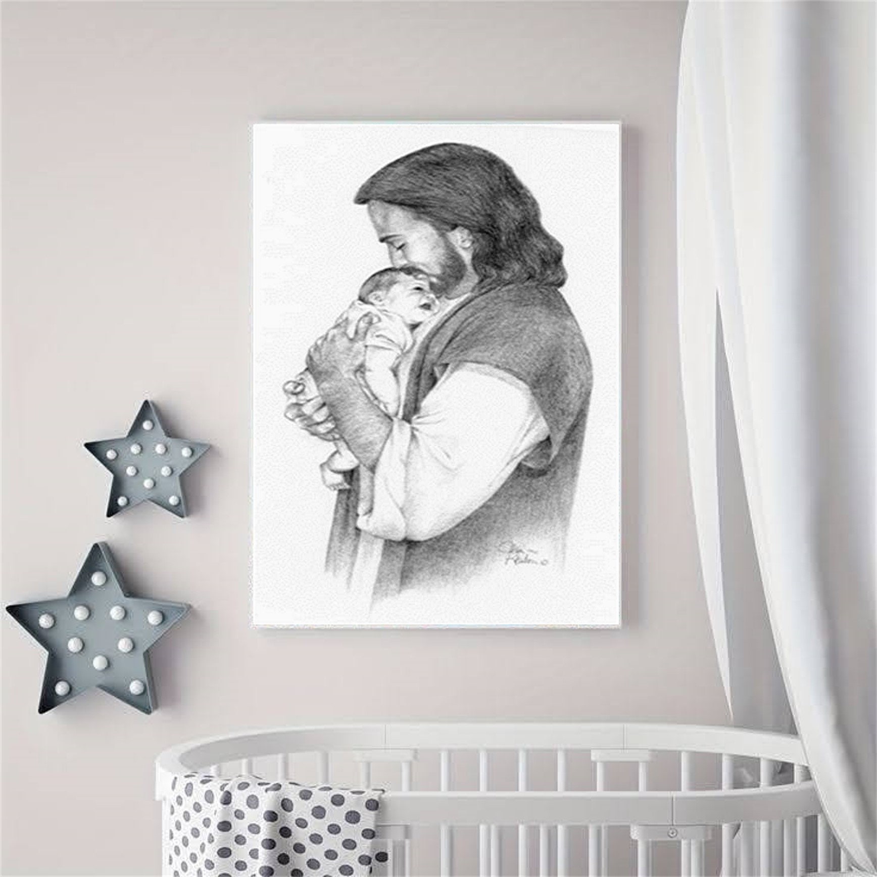 Jesus Christ Cuddling Baby Art Photo Drawing Nursery Print Digital ...