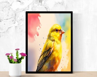 Canary Bird Watercolor Art Photo Print Painting Digital Download