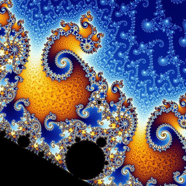 Photo d'art fractale en spirale double bleu Mandelbrot à téléchargement numérique