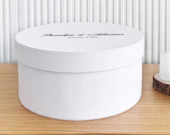 Luxuriöse runde Erinnerungsbox | Personalisierte runde Erinnerungsbox | Große Geschenkbox mit abnehmbarem Deckel | Handgefertigt in Europa
