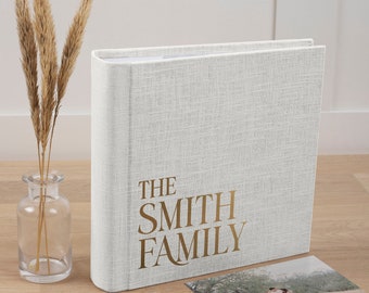 Photo Album with Sleeves for 200 4x6 Photos | Family Slip In Photo Album | Personalized Linen Memory Book | Custom Wedding Album