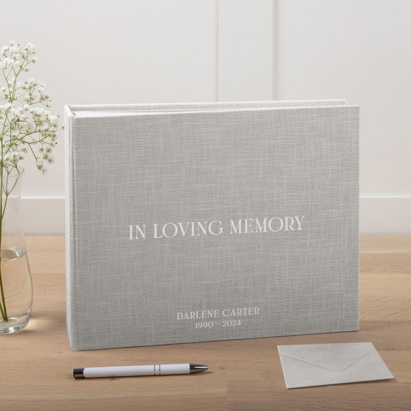 Personalized Memorial Condolence Book | Linen Keepsake Book of Remembrance | Happy Memories Book | Custom In Loving Memory Album