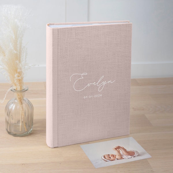 Baby Photo Album with Sleeves for 300 4x6" Photos | Custom Baby Slip In Photo Book for 10x15cm Photos | Personalized Linen Memory Book