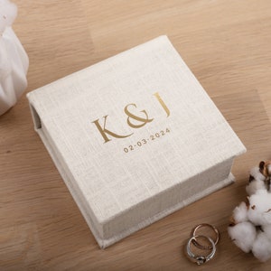 Hochzeit Ring Box mit Herausnehmbaren Ringkissen Bestseller Ringträger Box Ringschatulle aus Leinen geflochten Einzigartiges Hochzeitsgeschenk Bild 2