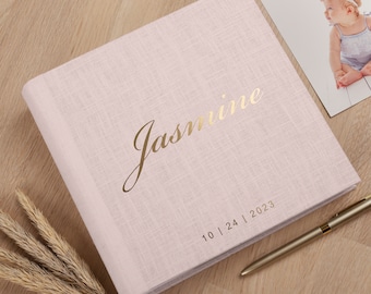 Baby Photo Album with Sleeves for 200 4x6 Photos | Slip In Photo Album | Personalized Linen Memory Book | Bestseller Baby Shower Gift