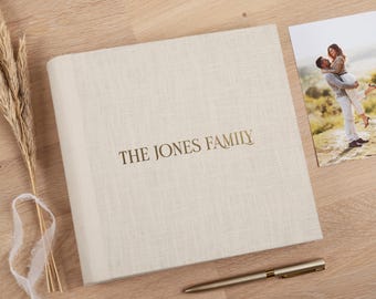 Photo Album with Sleeves for 200 5x7 Photos | Wedding Slip In Photo Album | Personalized Linen Memory Book | Custom Family Album
