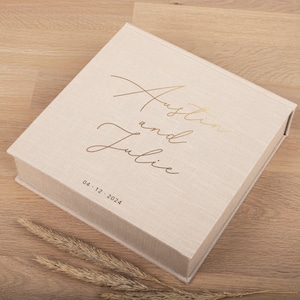 Scatola ricordo matrimonio in lino / Scatola ricordo personalizzata / Grande scatola regalo per sposa / Porta biglietti matrimonio / Fatto a mano in Europa