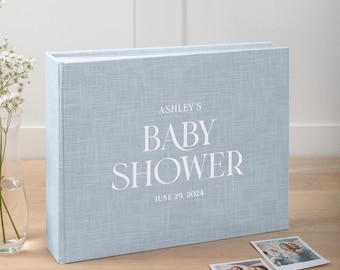 Gepersonaliseerde baby shower gastenboek | Aangepast linnen aandenkenalbum | Nieuw babygeheugenboek voor foto's van elk formaat | Handgemaakt in Europa