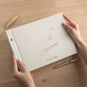 Libro degli ospiti per matrimonio in lino / Libro personalizzato per addio al nubilato / Libro personalizzato per la firma del matrimonio / 100 pagine bianche o a righe / Regalo di nozze unico