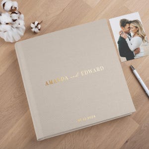 Álbum de fotos de boda personalizado / Álbum de recortes de lino personalizado / Libro de recuerdos encuadernado en libro tradicional / Regalo clásico de aniversario de boda / 12 x 12"