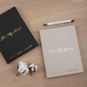 Vow Books Set of 2 | Her Vows His Vows | Black and Gold Foil Vow Booklets | Color Choices Available |Personalized Wedding Vow Books