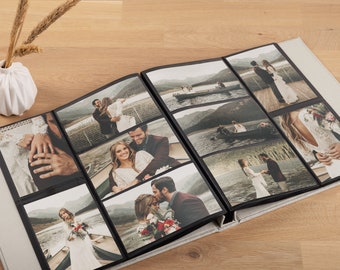 Álbum de fotos con fundas para 200 fotos de 4x6" / 10x15 cm / Álbum de fotos de boda personalizado / Libro de recuerdos familiar de lino personalizado