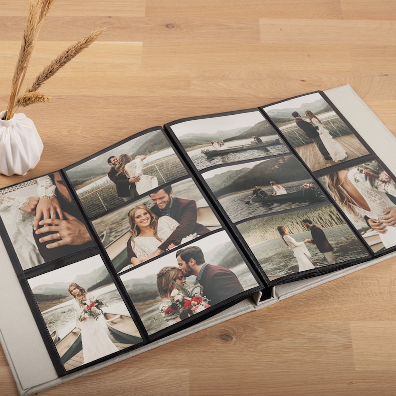 Photo Album with Sleeves for 200 4x6 / 10x15cm Photos Custom Wedding Slip In Photo Album Personalized Linen Family Memory Book zdjęcie 1