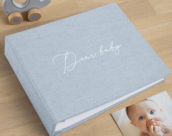 First Years Baby Memory Book | Personalized Linen Baby Photo Album | Modern Baby Shower Gift | Story Of You Scrapbook | 40 Blank Pages