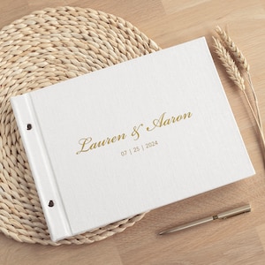 Linen Wedding Guest Book | Personalized Bridal Shower Book | Custom Wedding Sign In Book | 100 Blank or Lined Pages | Unique Wedding Gift