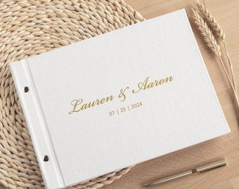 Livro de assinaturas de casamento em linho | Livro personalizado para chá de panela | Livro de assinaturas personalizado para casamento | 100 páginas em branco ou pautadas | Presente de casamento exclusivo