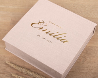 Baby Time Capsule Box | Personalized Baby Keepsake Box | Large Linen Christening Memory Box | Custom Memory Gift Box | Handmade in Europe