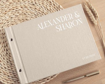 Livro de assinaturas personalizado em linho para casamento | Livro de presença para chá de panela | 100 páginas em branco ou pautadas | Presente de noivado ou organizador de casamento