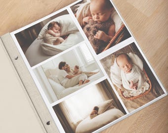 Personalisierte Baby-Fotoalbum mit Ärmeln | Leinen Einsteckbuch | Fassungsvermögen: 100–1000 Fotos