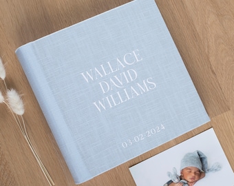 Álbum de fotos para bebés con fundas para 200 fotos de 4x6 / Álbum de fotos deslizable / Libro de memoria de lino personalizado / Regalo de baby shower más vendido