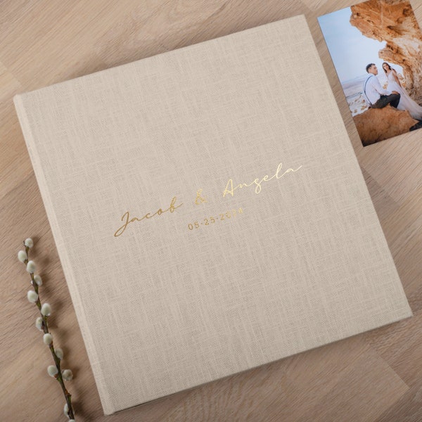 Photo Album with Sleeves for 400 4x6" / 10x15cm Photos | Custom Wedding Slip In Photo Album | Personalized Linen Family Memory Book