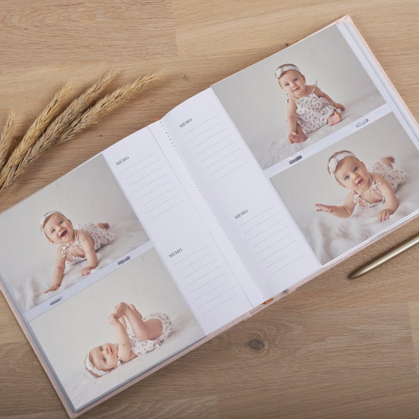 Baby-Fotoalbum mit Hüllen für 200 10x15 Fotos | Fotoalbum | Personalisiertes Leinen Erinnerungsbuch | Bestseller Babypartygeschenk