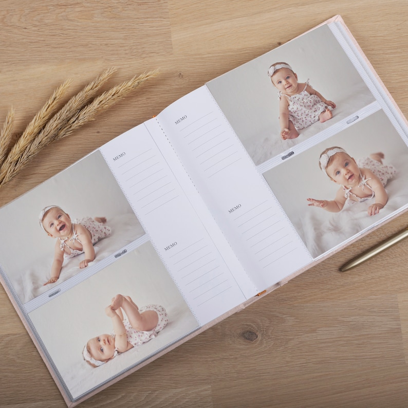 Baby Photo Album with Sleeves for 200 4x6 Photos Slip In Photo Album Personalized Linen Memory Book Bestseller Baby Shower Gift image 6