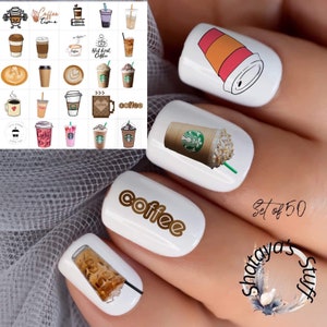 Coffee Set of 50 Waterslide nail art decals