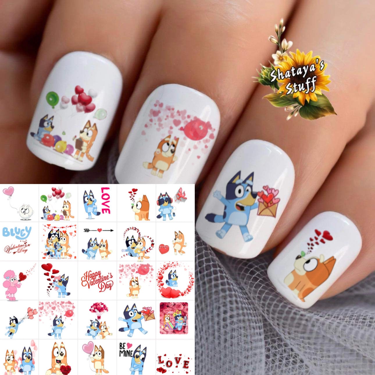 Blue valentines  Set of 50 Waterslide nail art decals