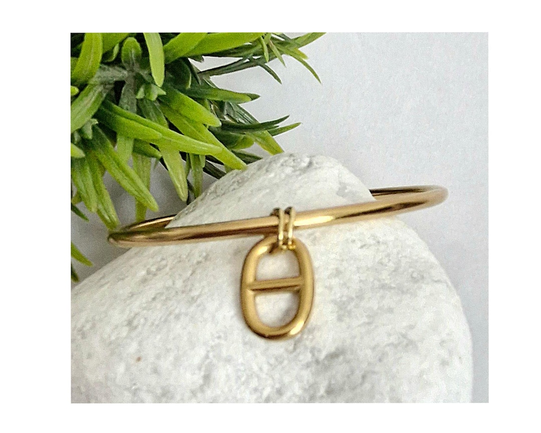 Bracelet jonc breloque maille marine Acier Inoxydable Plaqué Or et double anneaux - Etsy France