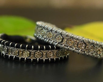 Handgemachtes Pavé Diamant Makramee Armband | 925 Sterling Silber verstellbarer Luxus Armreif