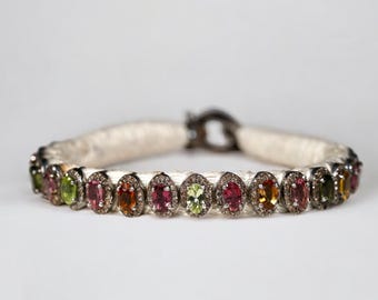 Regenbogen Turmaline handgemachte Diamant Makramee brasilianische Armband | Seidenfaden Freundschaft feiner indischer Schmuck | Braut Hochzeitsgeschenk für sie