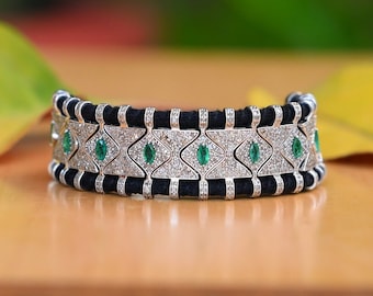 Diamond Macrame Bracelet with Emerald or Sapphire | 925 Sterling Silver Adjustable Luxury Thread Jewelry