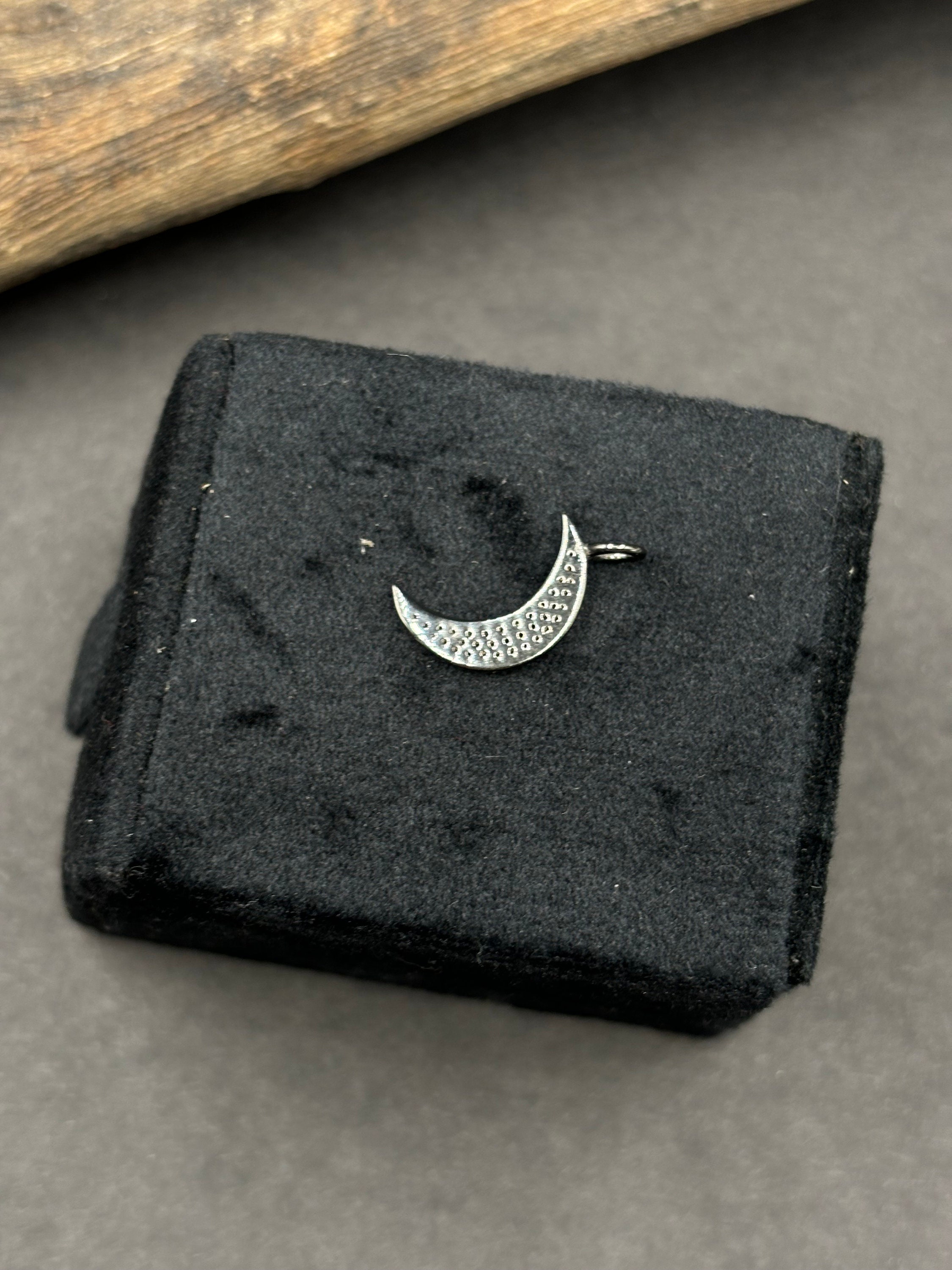 Pave Diamond Crescent Moon Charm Pendant – 925 Sterling Silver Moon ...
