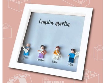 Cuadro de familia Lego personalizado. Minifiguras perfecto para regalo de cumpleaños, día de la madre o día del padre