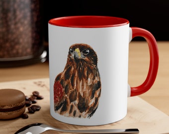 Taza, halcón de Harris, logotipo de cetrería Hawkeye, taza de café y té, regalo para amantes de las aves, amante de la naturaleza y la vida silvestre, regalo para observadores de aves