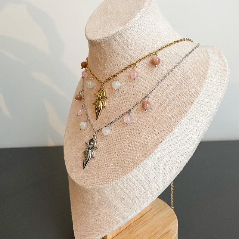 Triple Goddess Moon Necklace, Feminine and Delicate, Pretty Lunar