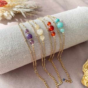 Personalisiertes Naturperlenarmband, hübsches Natursteinarmband, personalisiertes Geschenk für Frauen, doppelreihiges Goldarmband