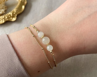 Bracciale per litoterapia con pietra di luna | Gioielleria raffinata, personalizzata, minimalista, in oro 14k riempito e pietra naturale pregiata | Gioielli Tadaam - Italia