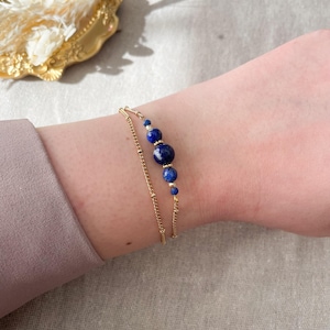 Lapis lazuli bracelet, gold-plated stainless steel, quality natural stones, pretty gift for women, double row