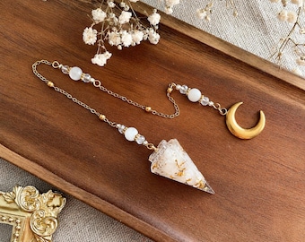 Moonstone divination pendulum, resin pendulum inlaid with natural stones, dowsing and clairvoyance pendulum, Wicca