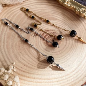 Minimalist divining pendulum made of stainless steel, obsidian, and onyx; small pocket pendulum; pendulum for dowsing and clairvoyance