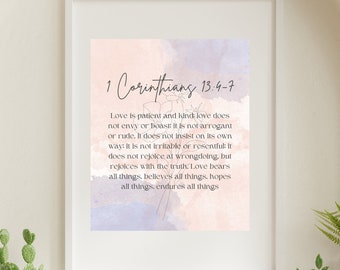 Love is patient and Kind, 1 Corinthians 13:4-7, Scripture Art, Bible Verse Printable, Christian Gift, Wall Art, Digital Download