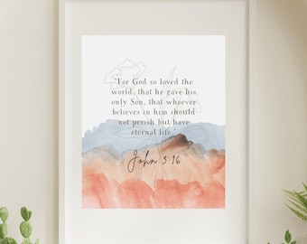 For God so Loved the world, John 3:16, Scripture Art, Bible Verse Printable, Christian Gift, Home Decor, Bible Quote